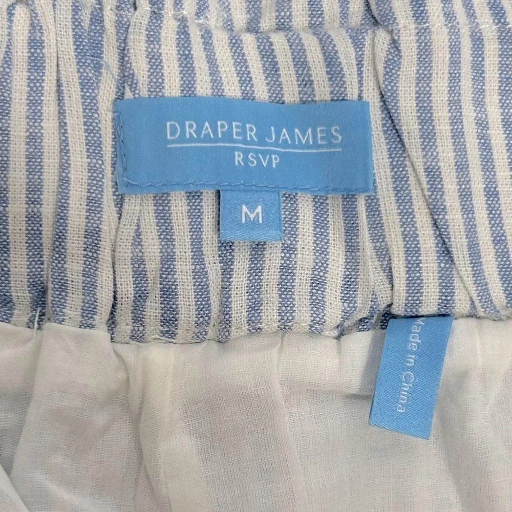 NEW Draper James Striped Paperbag Short M White/Blue Linen Blend Fully Lined